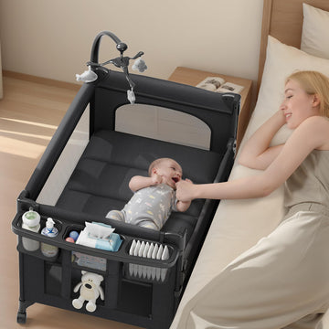 Tinyglow 4 In 1 Baby Bassinet, Pack And Play, Bedside Crib Sleeper, Diaper Changer, Quickly Assembled And Folded Portable Crib W