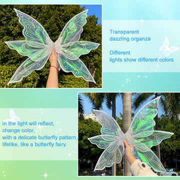 Quescu Fairy Wings For Girls Women,Butterfly Wings For Adults,Sparkle Angel Wings Halloween Costume Dress Up Party Favor (Silver