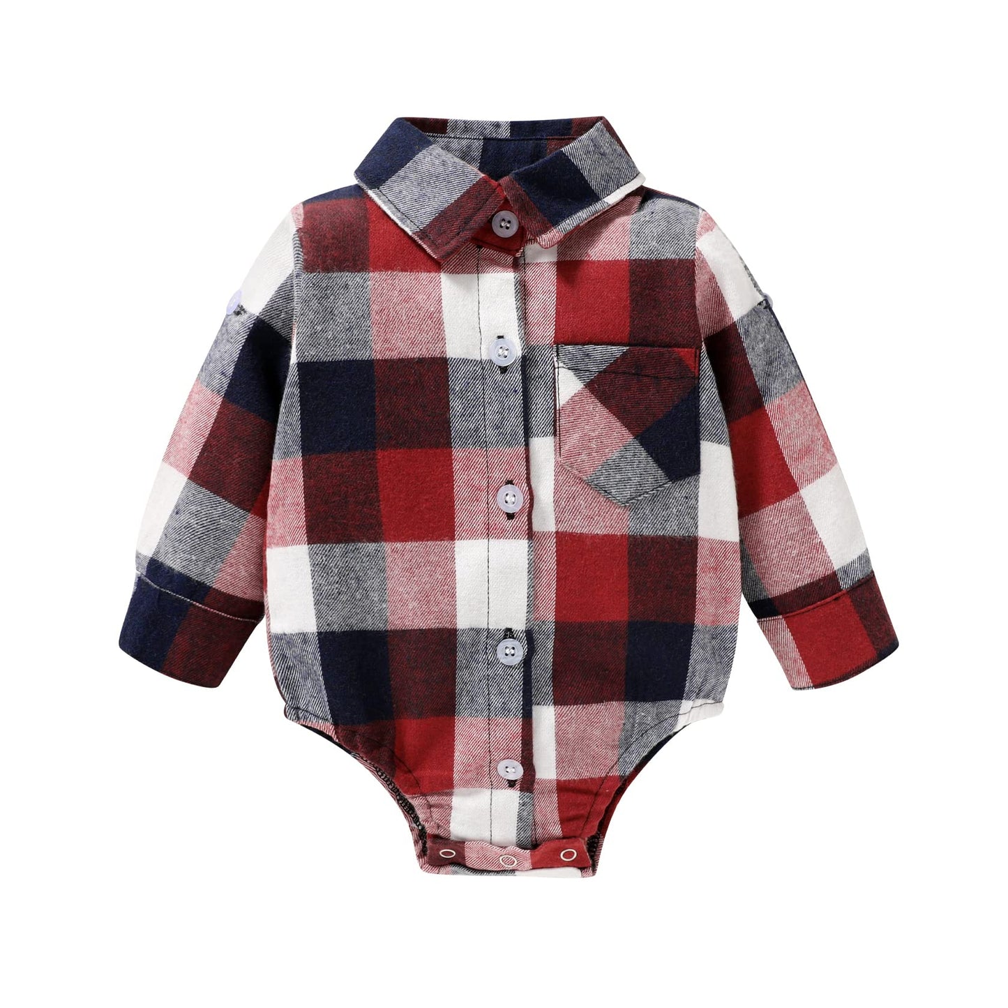 Newborn Baby Boy Girls Plaid Outfit Flannel Romper Tops Infant Long Sleeve Button Down Plaid Casual Bodysuit Clothes (0-3 Months