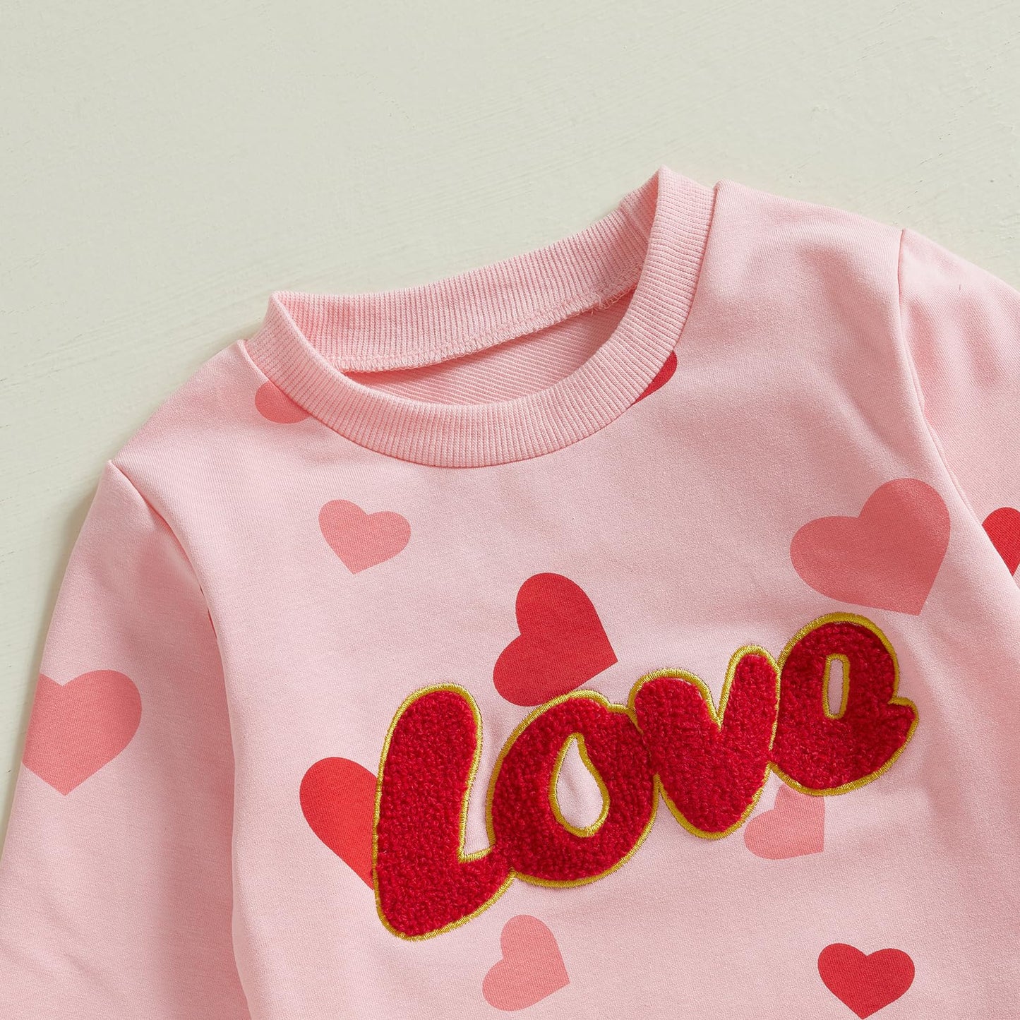 Toddler Girl Valentines Day Outfit Love Heart Sweatshirt Long Sleeve Shirts And Red Pom Pom Skirt Set Spring Clothes (Red Love H