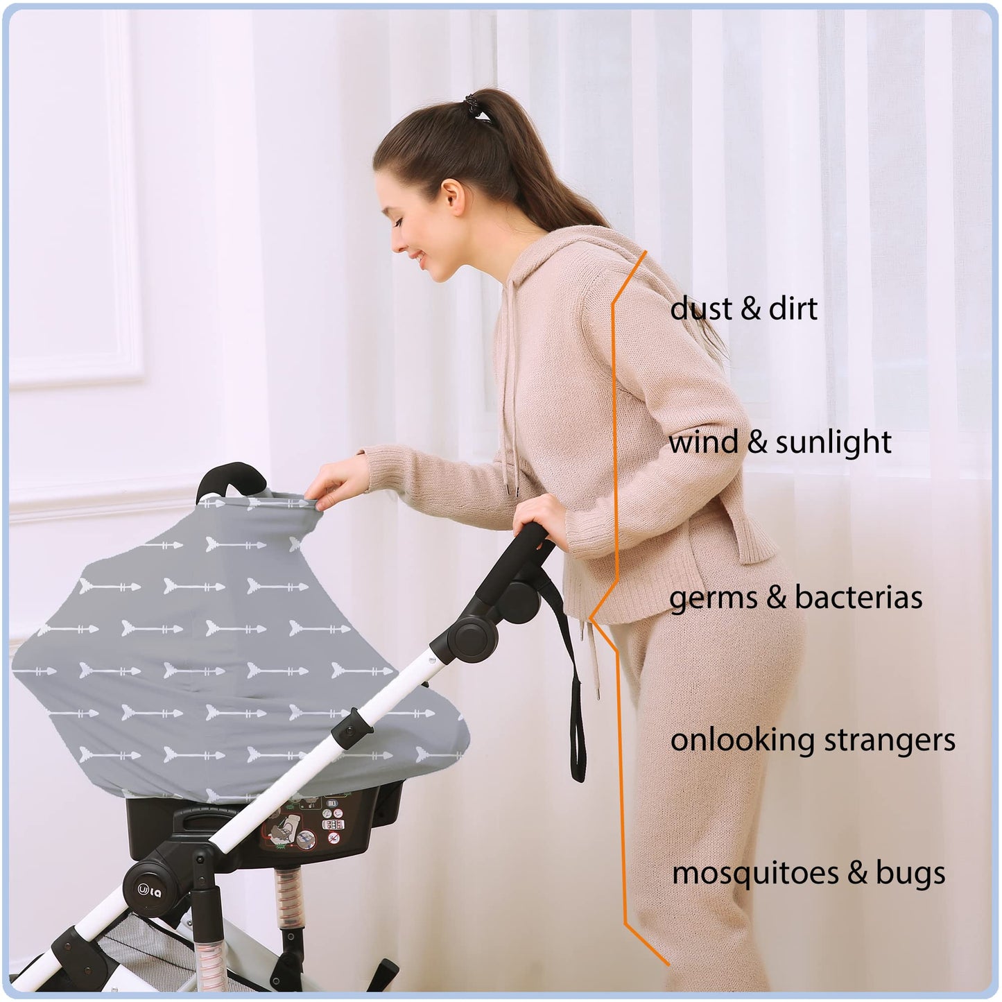 Nursing Carseat Canopy Breastfeeding Cover - Multi-Use Stretchy Car Seat Covers For Babies, Baby Shower Gifts (Grey Arrows)