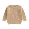 Amnnchya Toddler Infant Baby Girl Knit Sweater Big Sister Little Sister Matching Outfits Long Sleeve Pullover Sweatshirt (Khaki