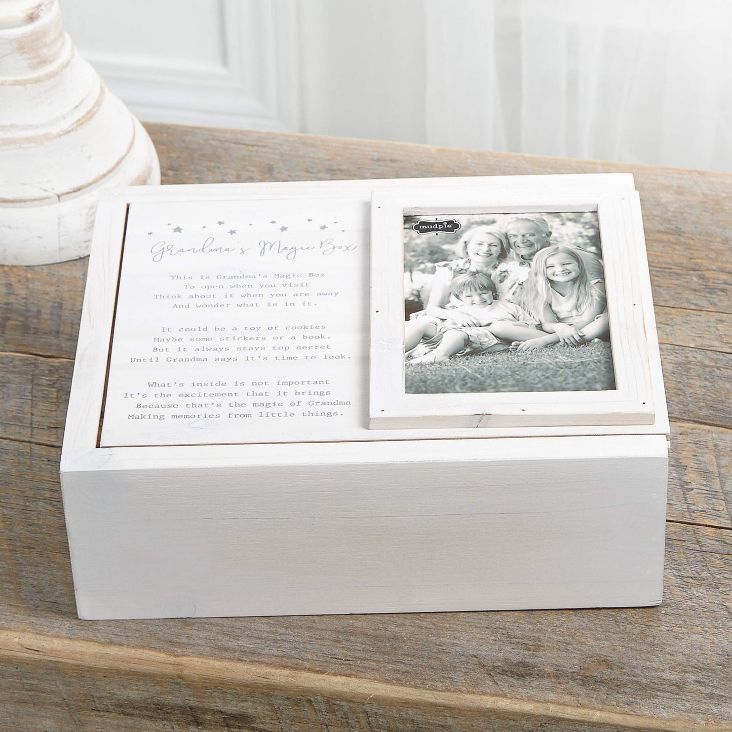 Mud Pie Keepsake Grandma'S Magic Wooden Box, White