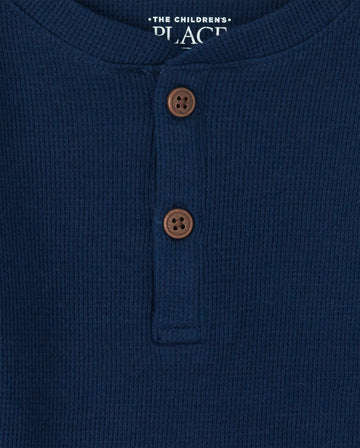 The Children'S Place Baby Boys And Toddler Boy Long Sleeve Thermal Henley Top Shirt, Tidal, 6-9 Months Us