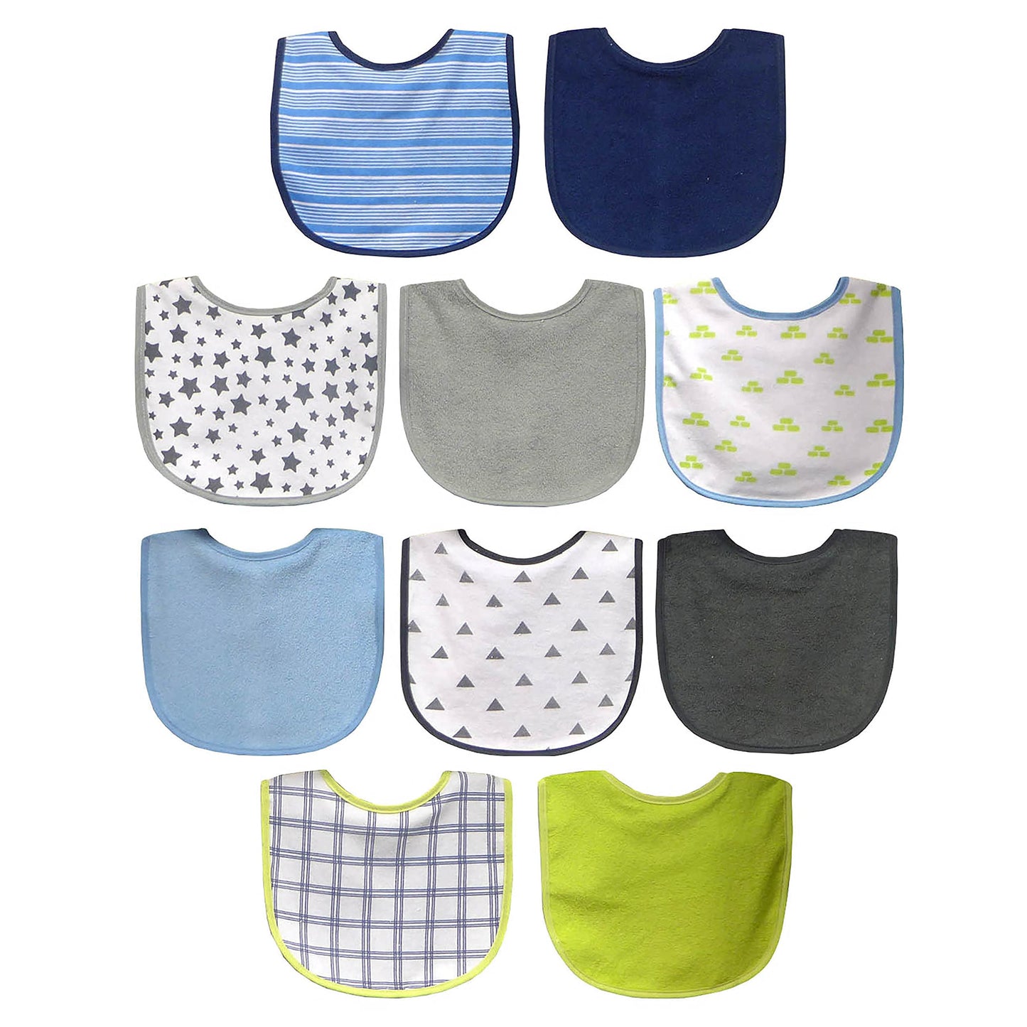 Neat Solutions 10 Pack Water Resistant Bib Set Blue/Grey Assorted, 10 Count (Pack Of 1)