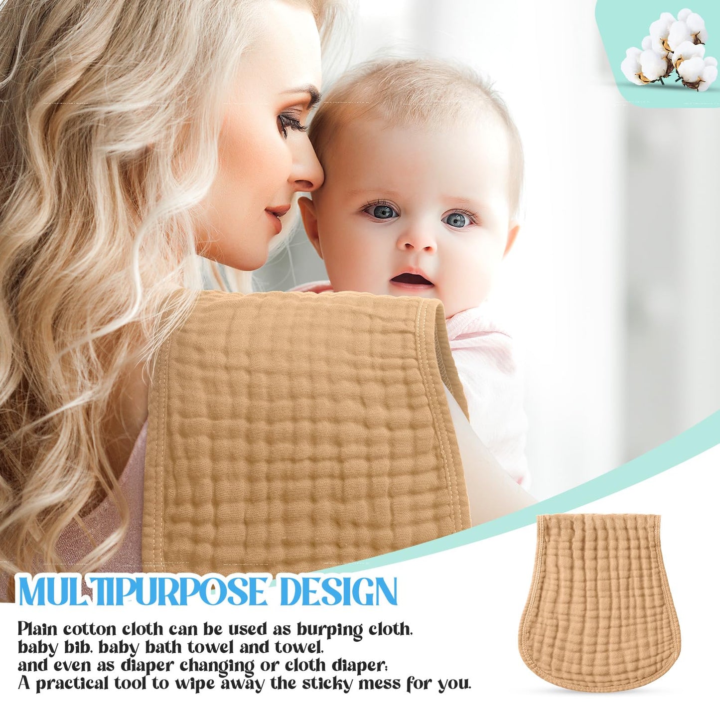 Frienda Muslin Burp Cloths 6 Pack Cotton Large 20''X 9'' Extra Absorbent And Soft Baby Burping Cloth For Baby Boy Girl Unisex(Cu