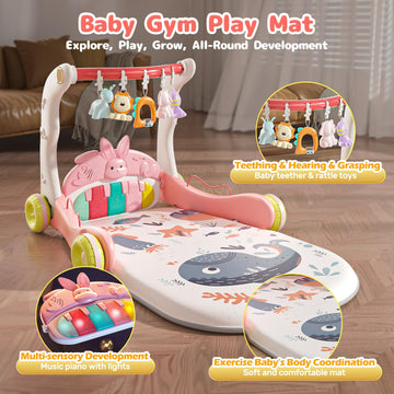 Cute Stone Baby Play Mat Activity Gym, Baby Gym Playmat With Play Piano, Baby Learning Walker For Girls, Tummy Time Mat For Infa