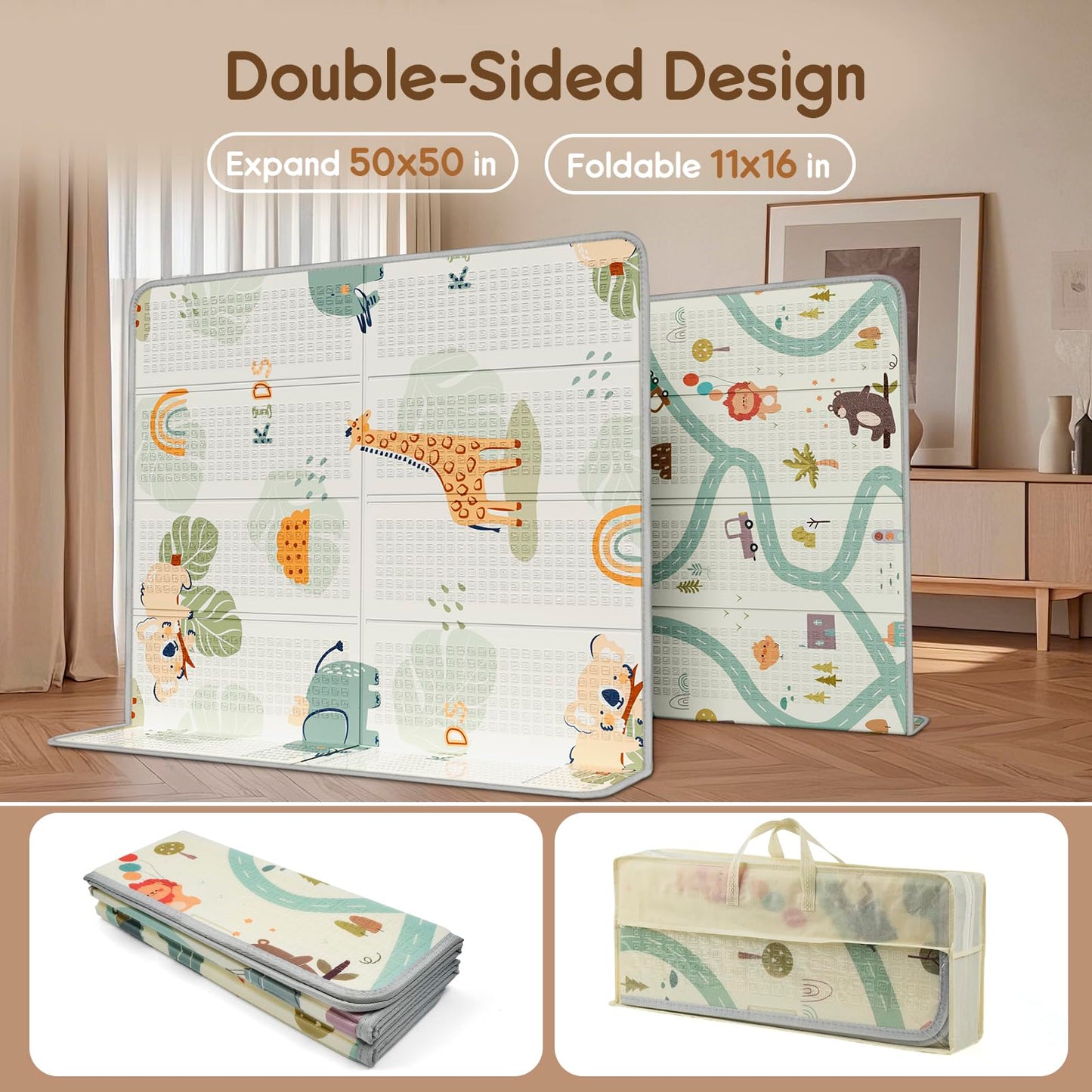 Piglog Foldable Baby Play Mat, Waterproof Playmats For Babies And Toddlers Kids, Safe Foam Playmat For Tummy Time, 50X50 Playpen