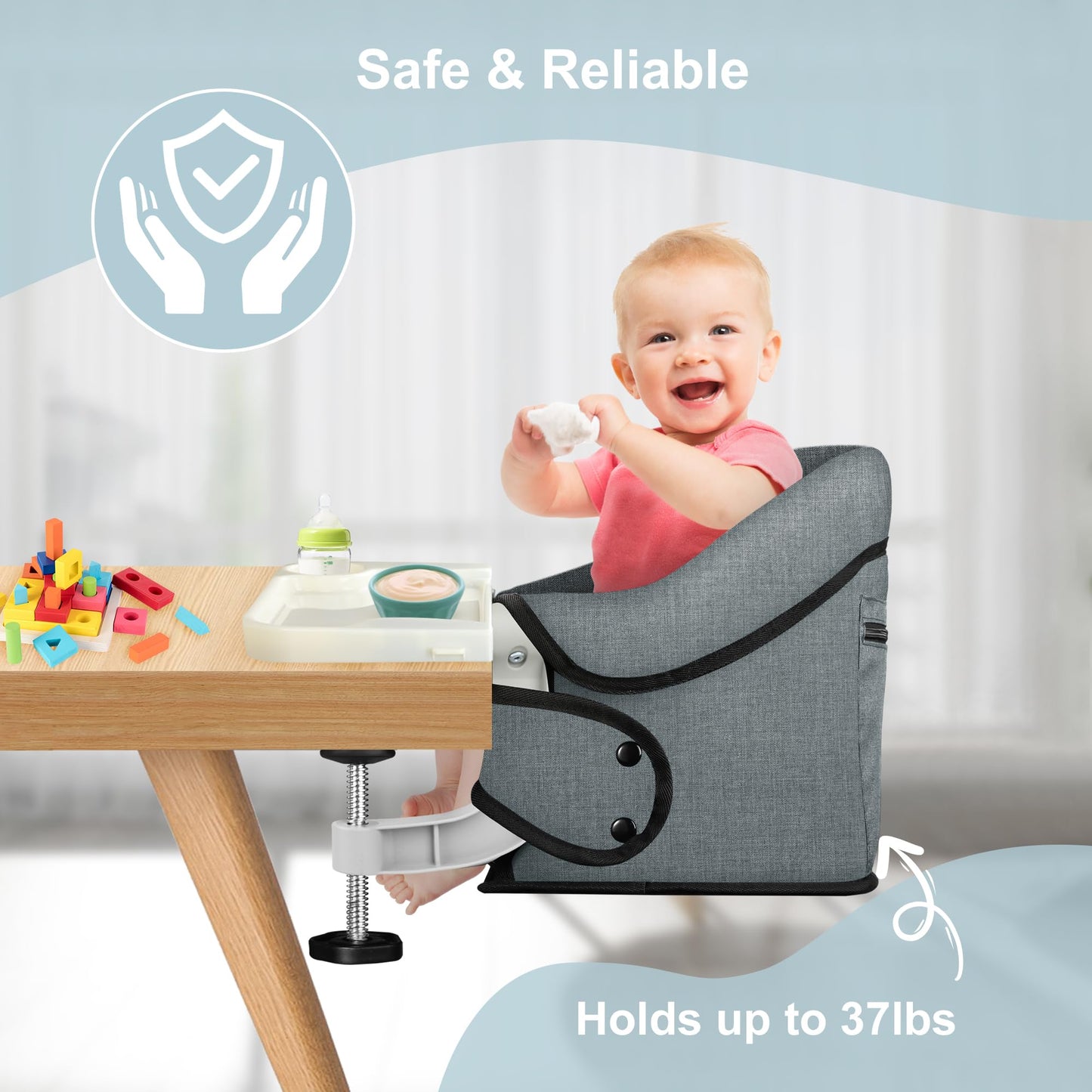 Hook On High Chair, Jozzve Clip On High Chair With Removable Dining Tray For Babies And Toddlers, Fold-Flat Storage Portable Bab