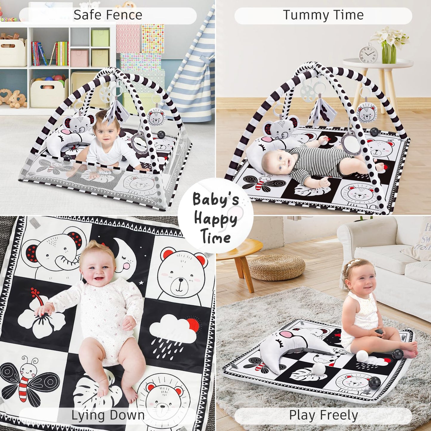 Baby Play Mat 8-In-1, Play Mat For Babies 0-6 Months Tummy Time Mat With Sensory Toys And Pillow Baby Play Gym Activity Mat For