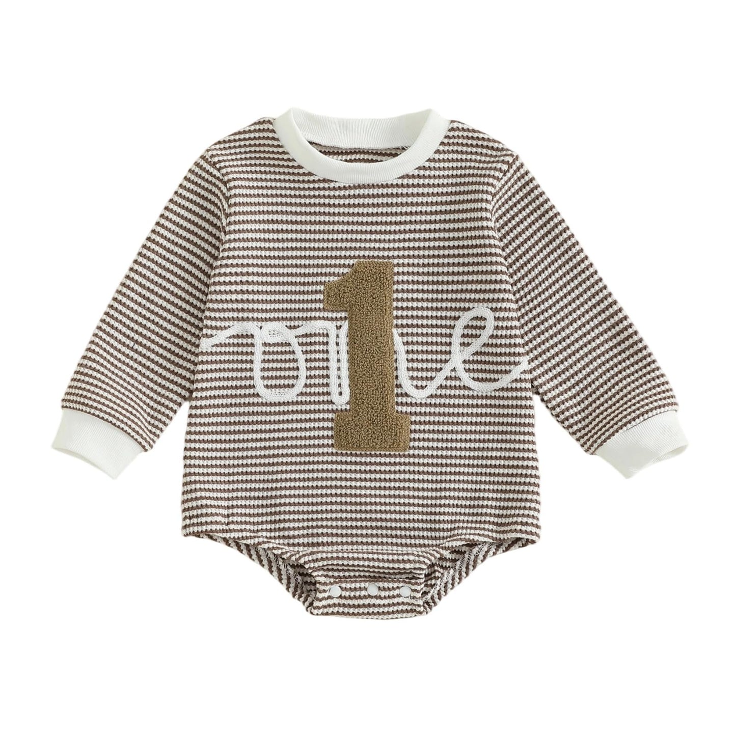 VISGOGO Baby Boy Girl 1st Birthday Outfit One Birthday Embroidery Waffle Romper Sleeveless Oversized Jumpsuit One Year Old (Khak