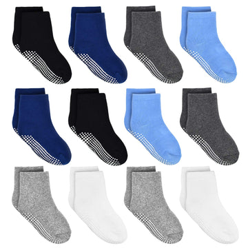 Tphon Kids Non Slip Toddler Boy Grip Socks 12 Pairs Anti Skid Sticky Socks For 1-3 Years Infants Baby Children