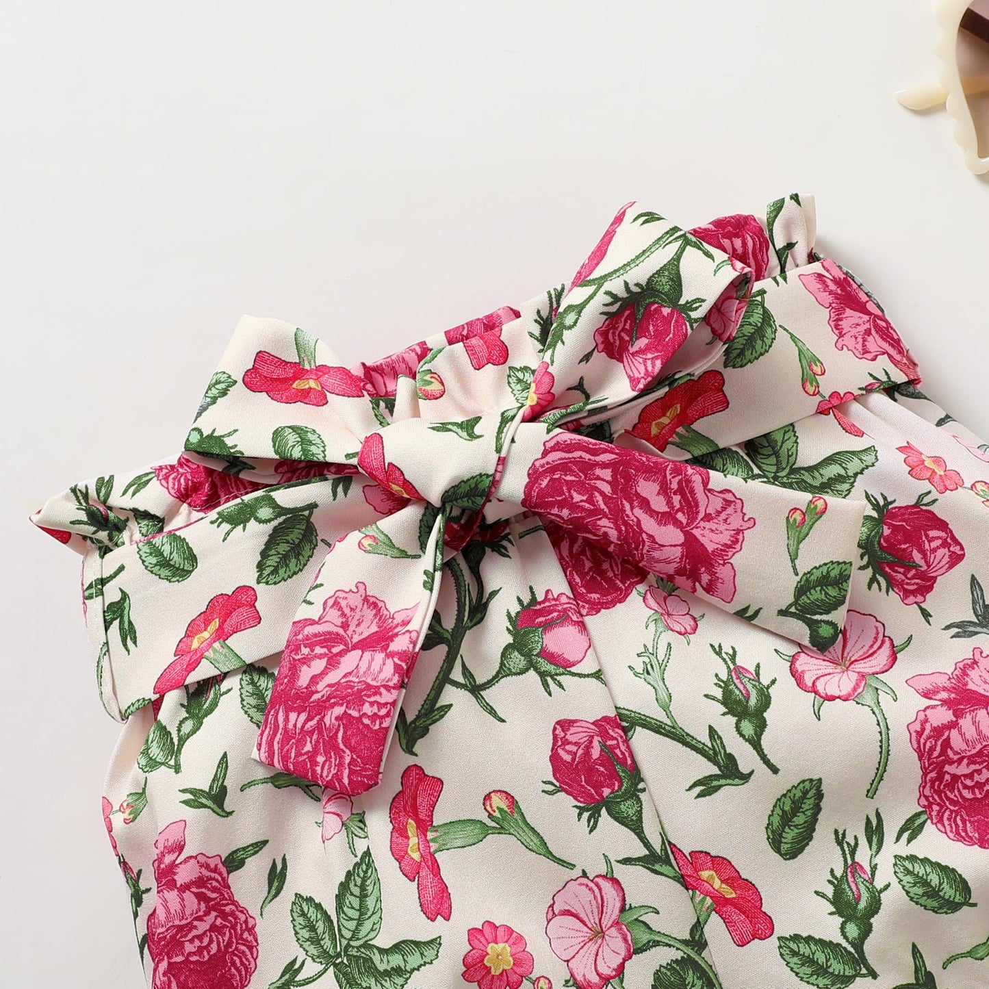 Tiny Cutey Baby Girl Clothes Infant Summer Outfits Set Ruffle Sleeve Romper And Floral Shorts With Headband (Green Romper+Vintag