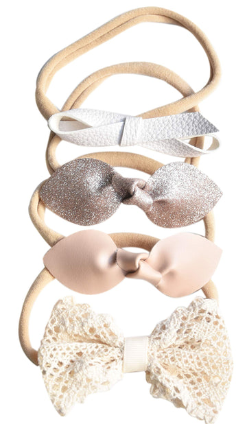 California Tot Super Soft & Stretchy Nylon Headband Set For Girls (Golden Neutral Set Of 4)