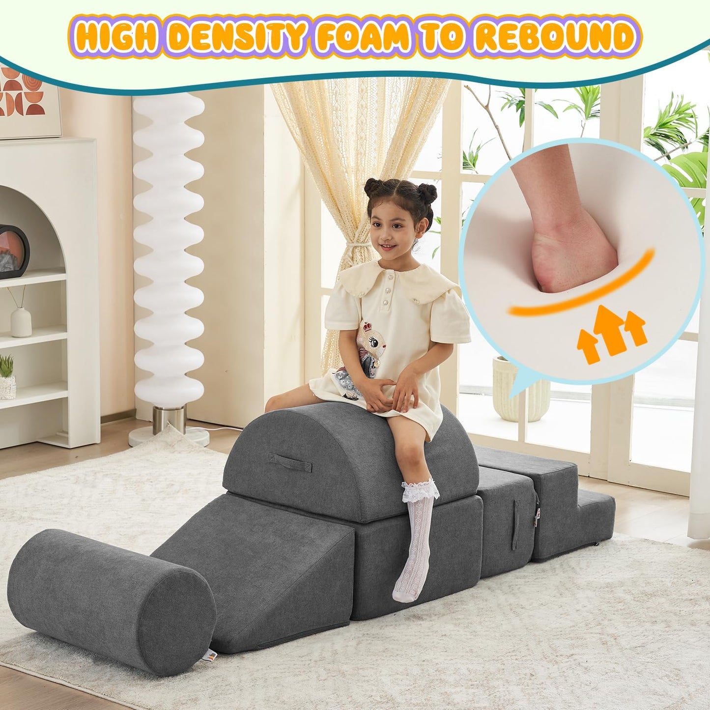 Jela Foam Blocks 6Pcs Soft Play Equipment Luxury Miss Fabric, Toddler Climbing Toys Indoor Soft Play Climbing For Toddlers, Ligh