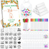 Panitay 100 Pcs Diy Baby Bibs Decorating Kit 50 White Bibs 25 Stencils 24 Fabric Markers 1 Baby Shower Game Sign(Orange)