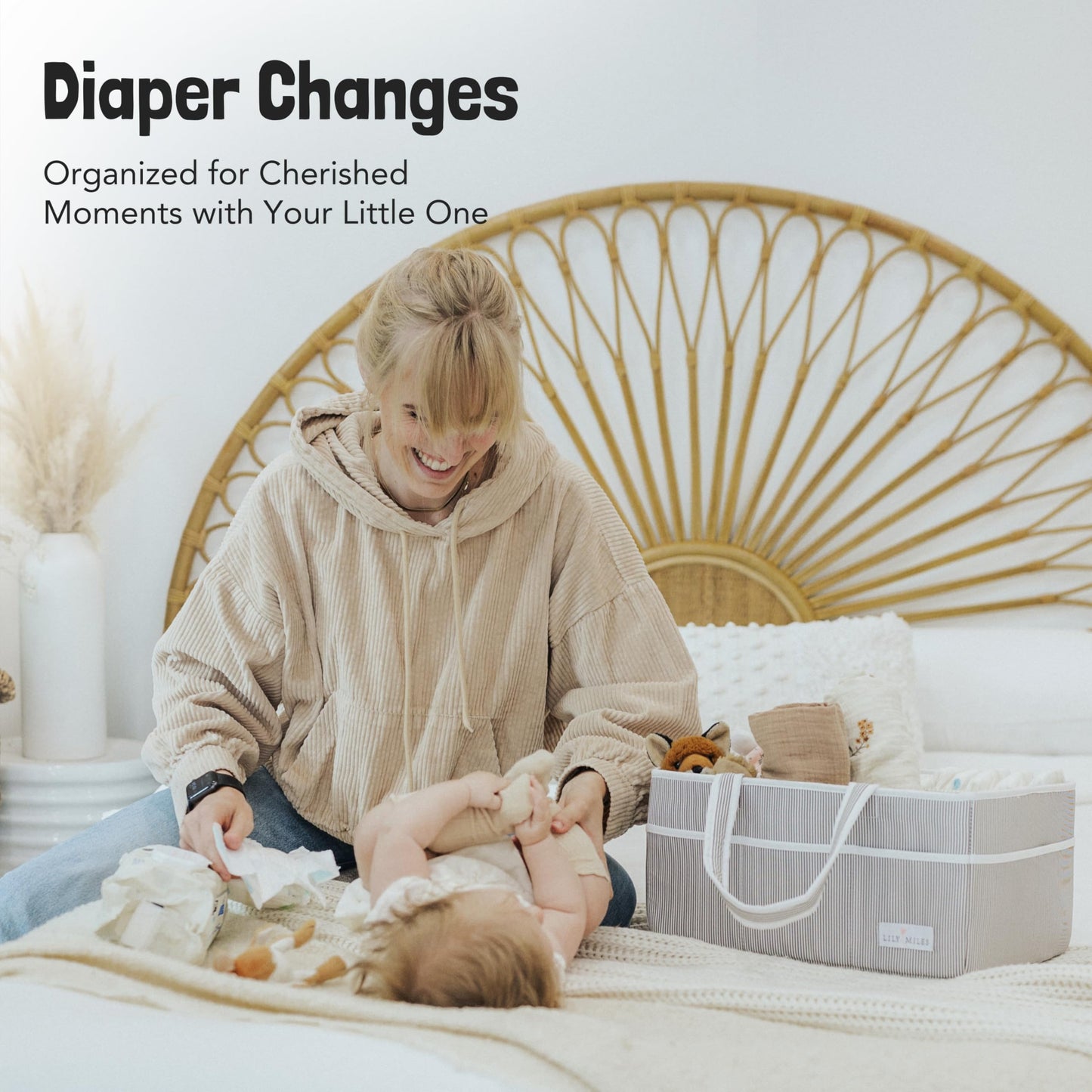 Lily Miles Baby Diaper Caddy - Large Organizer Tote Bag For Baby Essentials Boy Or Girl - Baby Shower Basket - Nursery Must Have