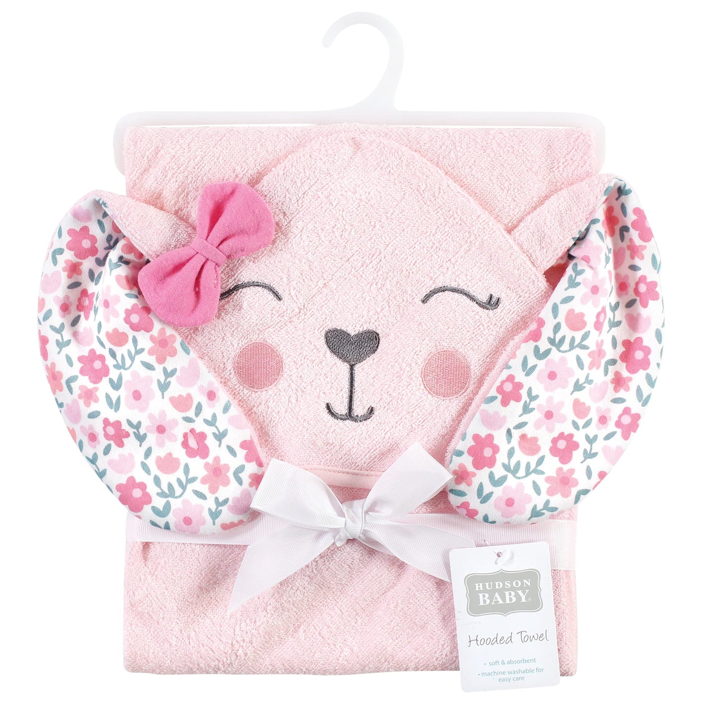 Hudson Baby Unisex Baby Cotton Animal Face Hooded Towel, Floral Bunny, One Size