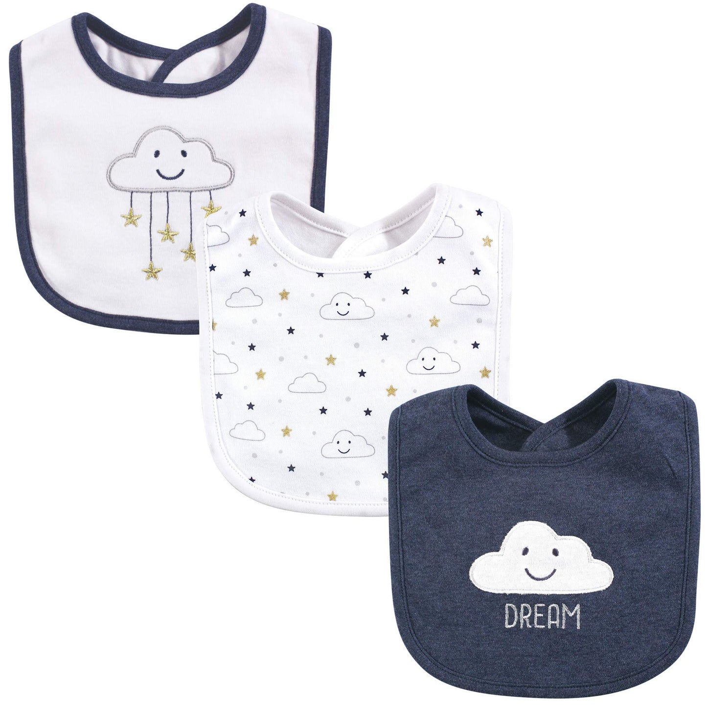 Hudson Baby Unisex Baby Cotton Bibs, Navy Cloud, One Size