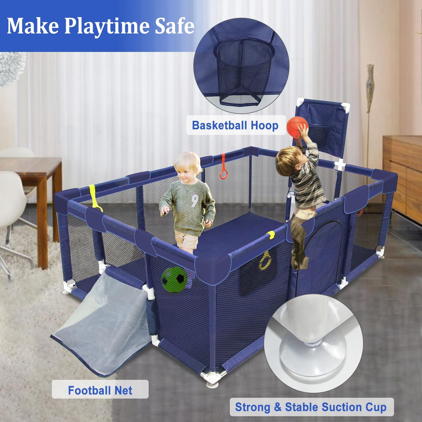 Large Playpen For Babies And Toddlers, Ball Pit For Toddlers, Baby Gate Play Pen Kids Ball Pits, Sturdy Play Yard With Basketbal