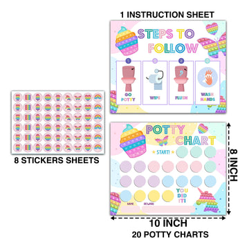 Pop It Potty Training Sticker Chart, 20 Potty Charts With 432 Round Stickers & 1 Instruction Sheet, Potty Reward Sticker Chart F