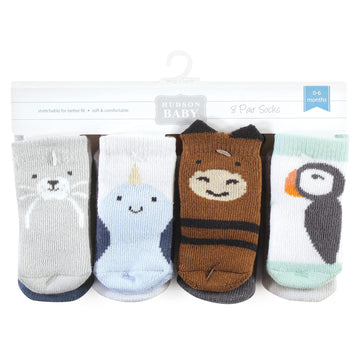 Hudson Baby Unisex Baby Cotton Rich Newborn And Terry Socks, Arctic Animals, 0-6 Months