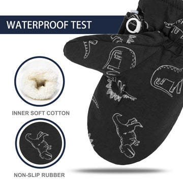 Fynnsure Toddler Mittnes Lined Fleece Snow Gloves For Boys Girls Winter Kids Gloves Baby Mittens Black 1-2 Years
