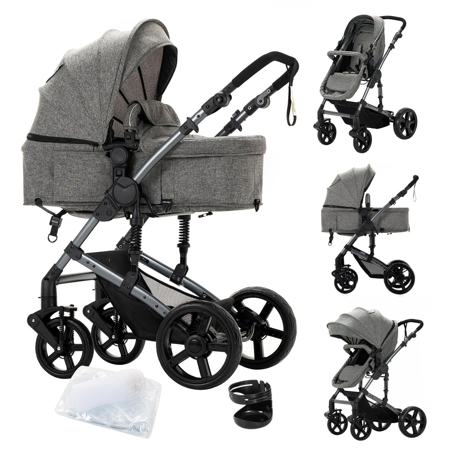 2 in 1 Baby Stroller Reversible Portable Standard Baby Stroller Convertible Pushchair Infant Buggy Baby Carriage Foldable High L