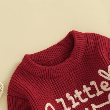 Toddler Girl Valentines Day Outfit Cute Valentines Day Sweater Little Love Embroidery Knit Pullover Sweatshirt Top(E-Red Little