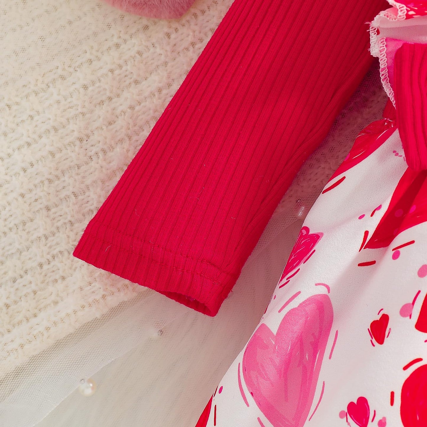 Wolbay Newborn Infant Valentines Baby Girl Outfit Love Print Romper Drees Ruffles Bodysuit Jumpsuit Clothes And Headband (Red, 0