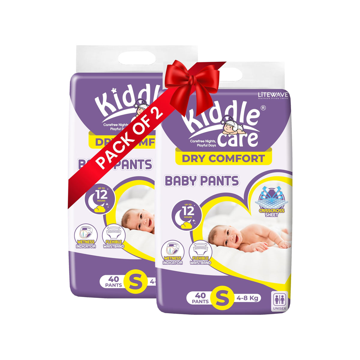 Kiddle Care Dry Comfort Advanced Soft Baby Diaper Pants | Small | (S) | Pack Of 2 | 80 Pieces | 48 Kg | Up To 12 Hours Protecti