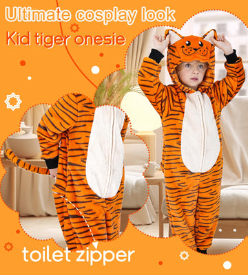 Wizland Kid Animal Onesie Tiger Outfits For Girls Boys Flanne Tiger Onesie Onepiece Holloween Costume With Tail 6-8