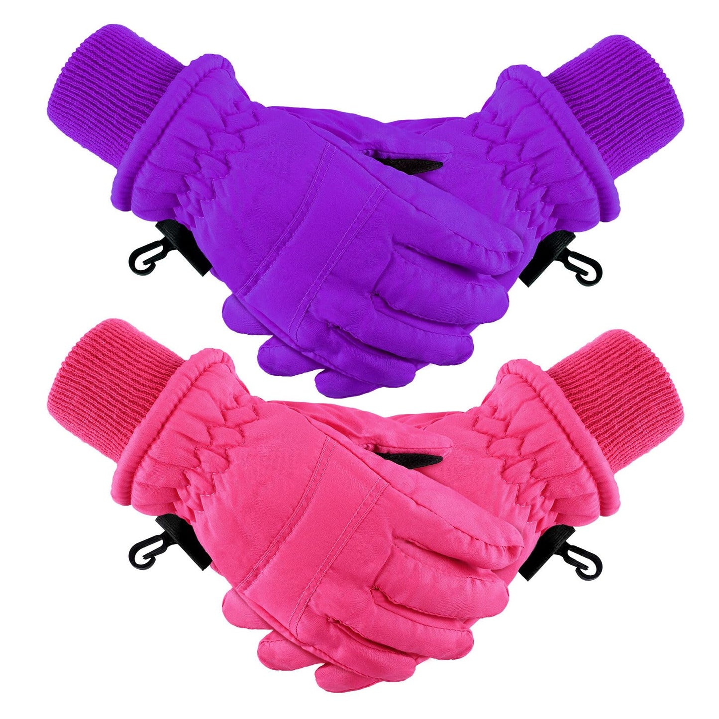 Boao 2 Pairs Kids Winter Ski Gloves Waterproof Warm Snow Mittens Full Finger Gloves for Toddlers Infants (Violet, Rose Red, 3-6