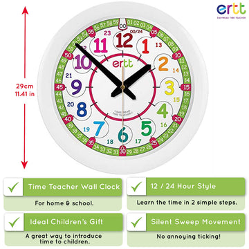 ertt Teaching Wall Clock - Learn The Time Wall Clock - Kids Analog Clock for Classroom, Playroom, Bedroom, Educational Room Deco