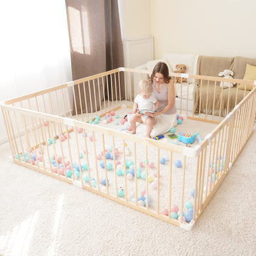 Ggf Wooden Baby Playpen -71 * 59 * 24 In, Large Wood Gate Playpen For Babies And Toddlers, Baby Fence Play Yard With Door For Ki