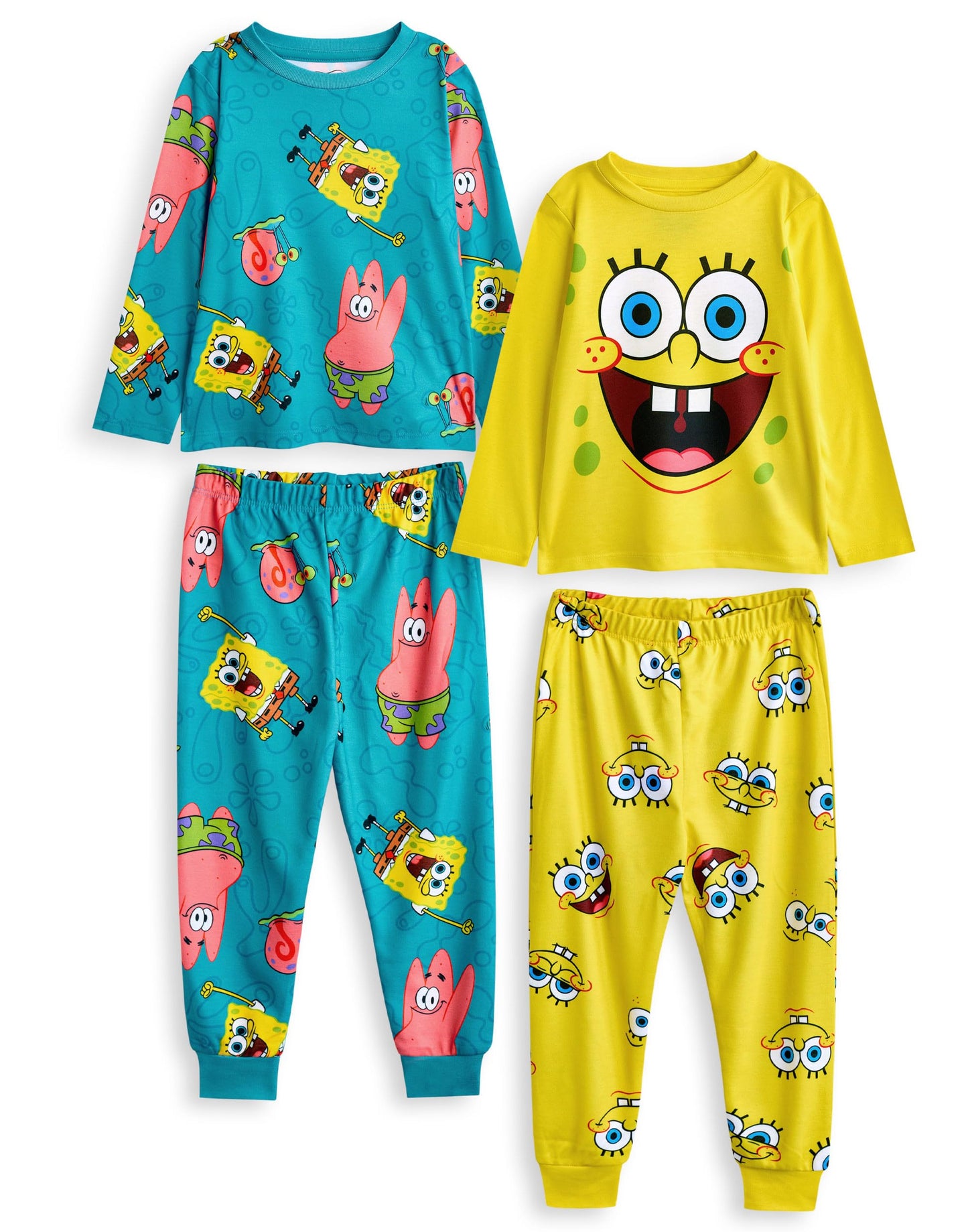 SpongeBob SquarePants Kids Pajama Set Pack of 2 | Childrens Yellow & Blue Character Graphic Long Sleeve Top & Long Leg PJ, Multi