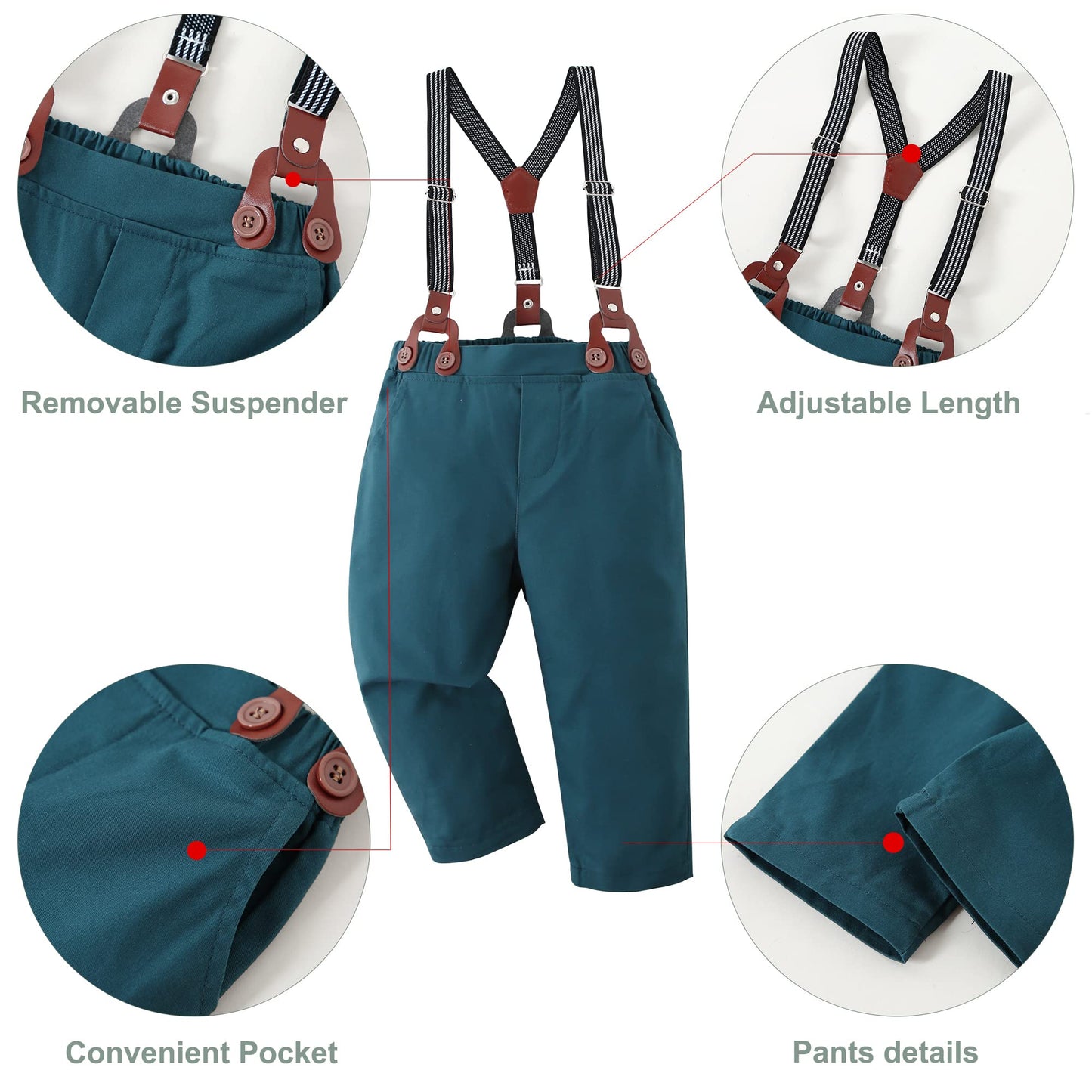 Disaur Baby Boy Clothes Suits, Toddler Dress Short Shirt With Bowtie + Suspender Pants Outfit Sets Gentleman Wedding 1-5 Years (