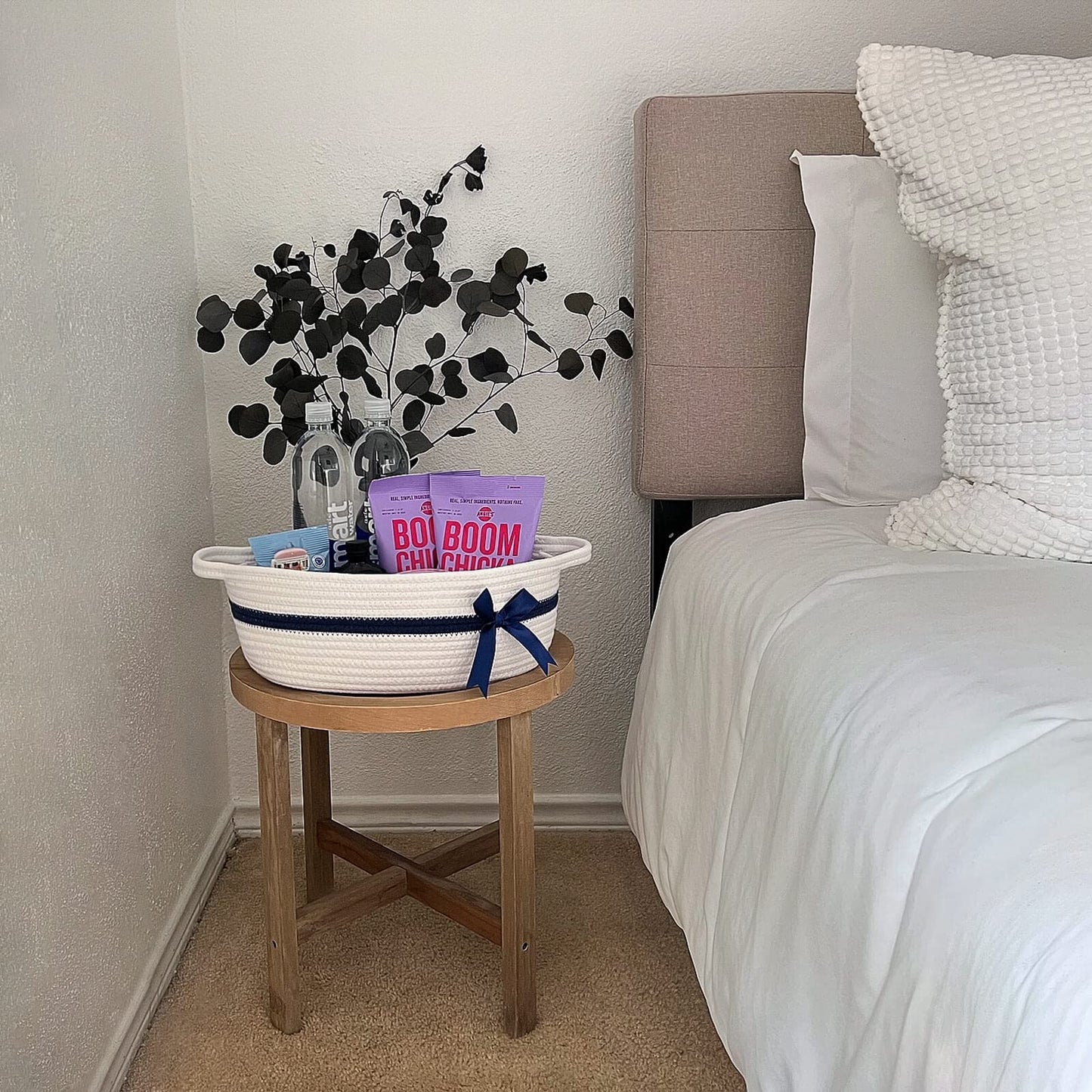 Chicvita Small Basket White Basket For Gifts, Baby Basket For Nursery, Cute Basket For Toys, Diapers, Woven Basket For Storage,