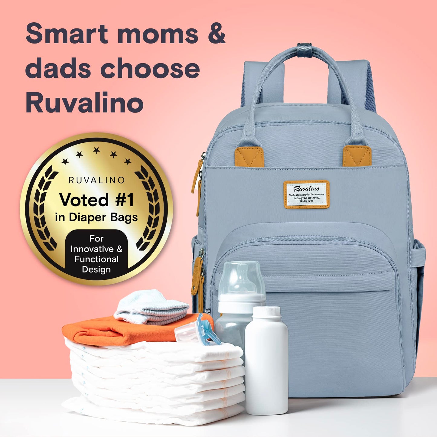 Ruvalino Diaper Bag Backpack, Multifunction Travel Pack Maternity Baby Changing Bags, Large Capacity, Waterproof, Sky Blue