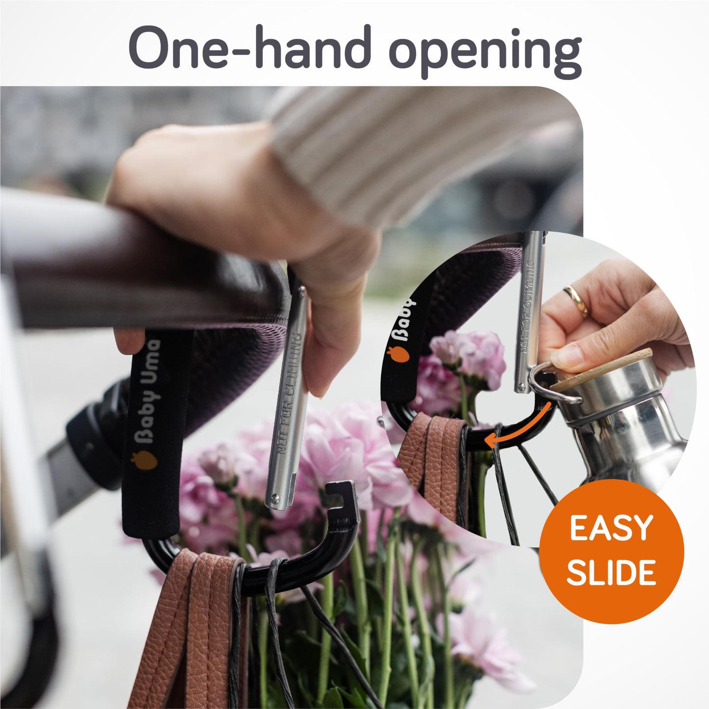 Baby Uma Xl Carabiner Clips Heavy Duty (2 Pack) - Universal Stroller Hooks, Carry 11 Lbs Per Large Carabiner Clip, Stroller Clip