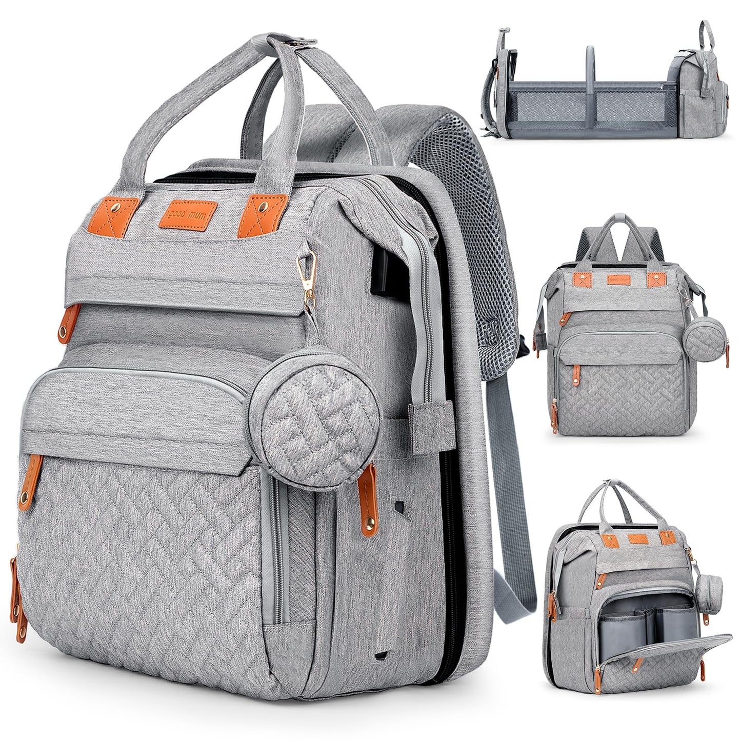 Baby Diaper Bags with Changing Station, Large Capacity Waterproof Backpack, with Washable Diaper Pad, Insulated Pacifier Case, I