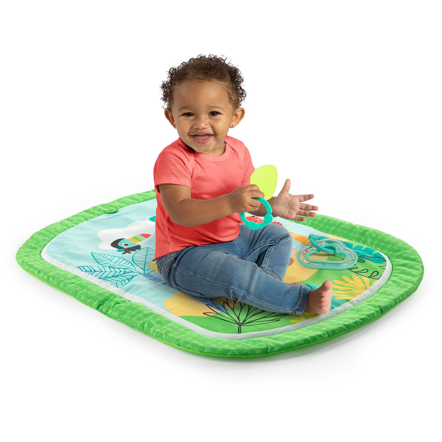 Bright Starts Totally Tropical Prop & Play Tummy Time Mat, Baby Play Mat, Tummy Time Pillow, Sensory Toys, Ages Newborn +