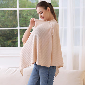 Knit Nursing Cover For Baby Breastfeeding, Breathable And Soft, Wide Neck With Stretch For Easy View (Cream)