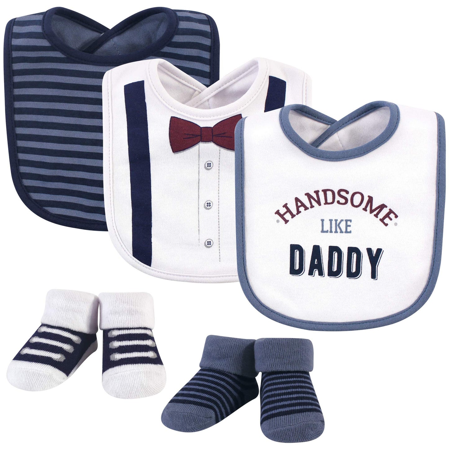 Little Treasure Unisex Baby Cotton Bib And Sock Set, Handsome Daddy, One Size