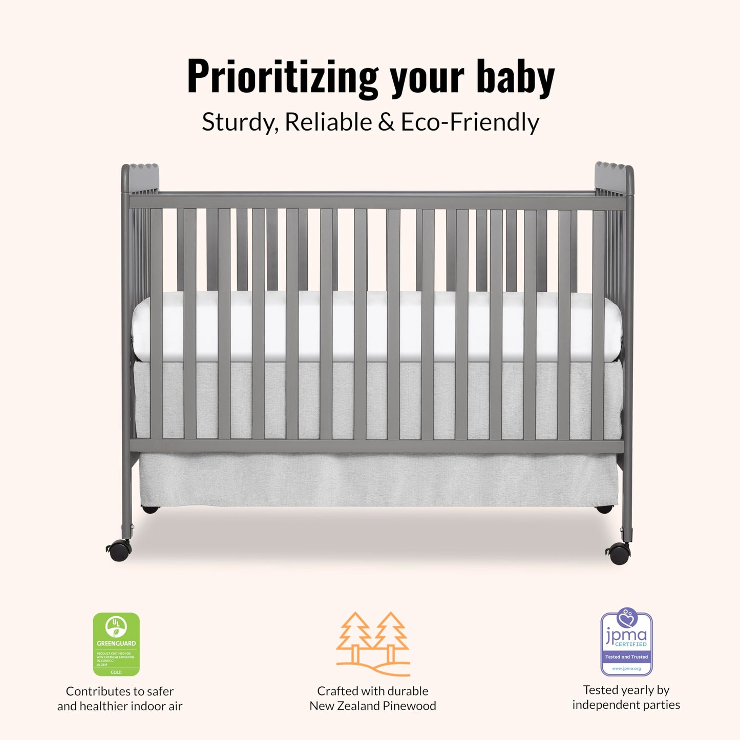 Dream On Me Carson Classic 3-In-1 Convertible Crib In Steel Grey