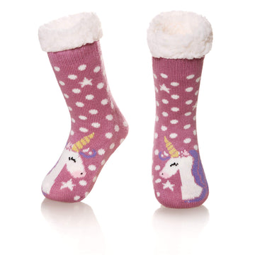 Seeyan Kids Boys Girls Warm Slipper Socks Cute Animal Soft Thicken Winter Thermal Fleece Fuzzy Non-Skid Children Home Socks (Pur