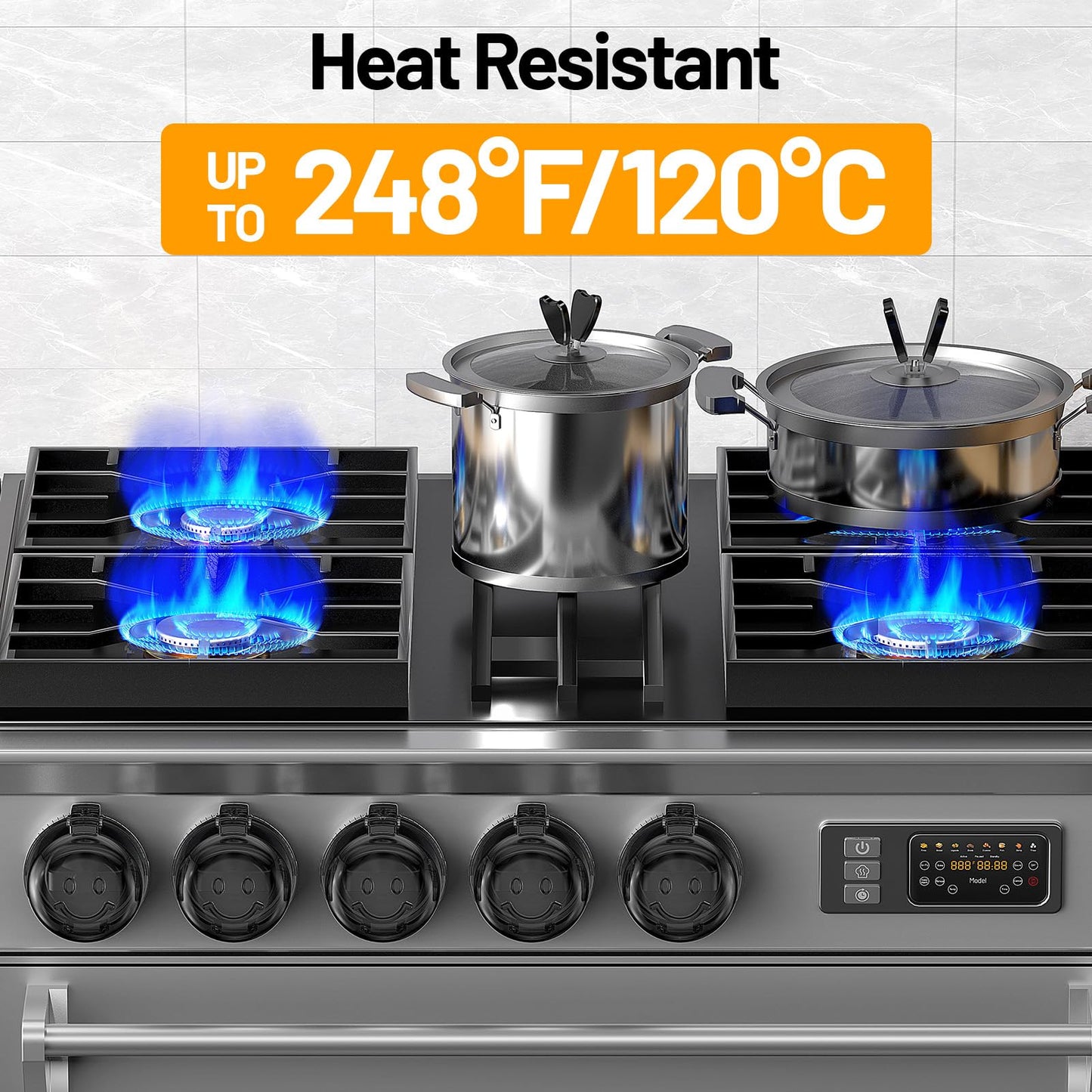 Upgraded Stove Knob Covers For Child Safety, Gliship 5 Pack Double-Key Design Baby Safety Gas Oven Knob Covers With Adhesive Hea