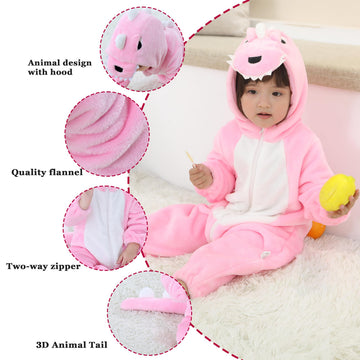 Tonwhar Infant And Toddler Halloween Cosplay Costume Kids' Animal Outfit Snowsuit(4-5T,Pink Dinosaur)