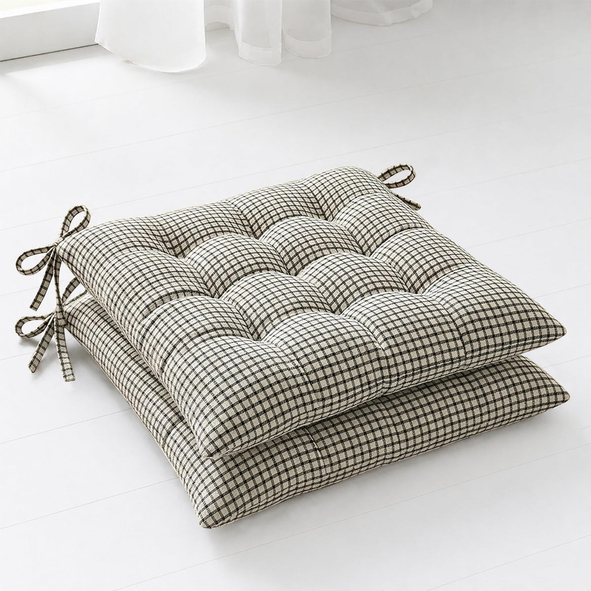 Oasis Hometex Cotton Shell | Mixfiber Filled |Multipurpose Square Chair Cushion/Pad with Ties Pack of 2 (40x40CM 16inchx16inch) (G