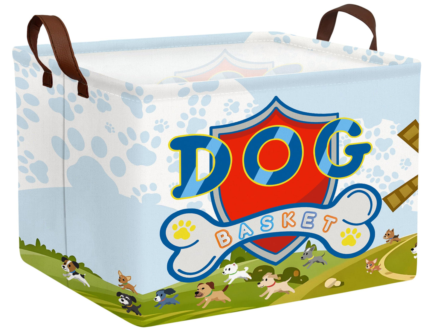 BOOHIT Large Dog Toy Basket Storage Bin Organizer With Handles Collapsible Puppy Gift Box for Kids Toy, Clothing, Blankets (Paw)